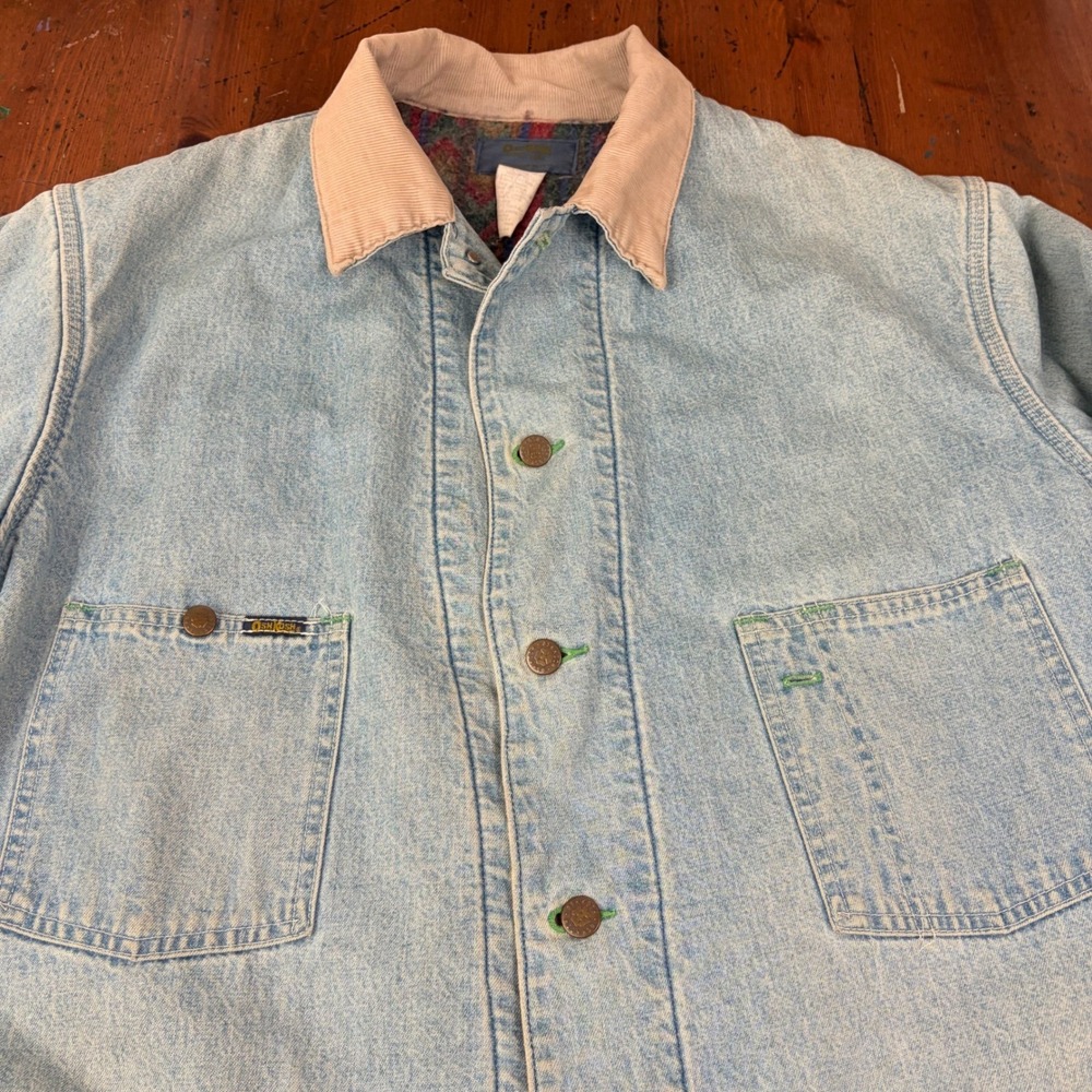 Vintage 80s OshKosh BGosh Blanket Lined Denim Chore Jacket USA Made Workwear 46R - Picture 3 of 15